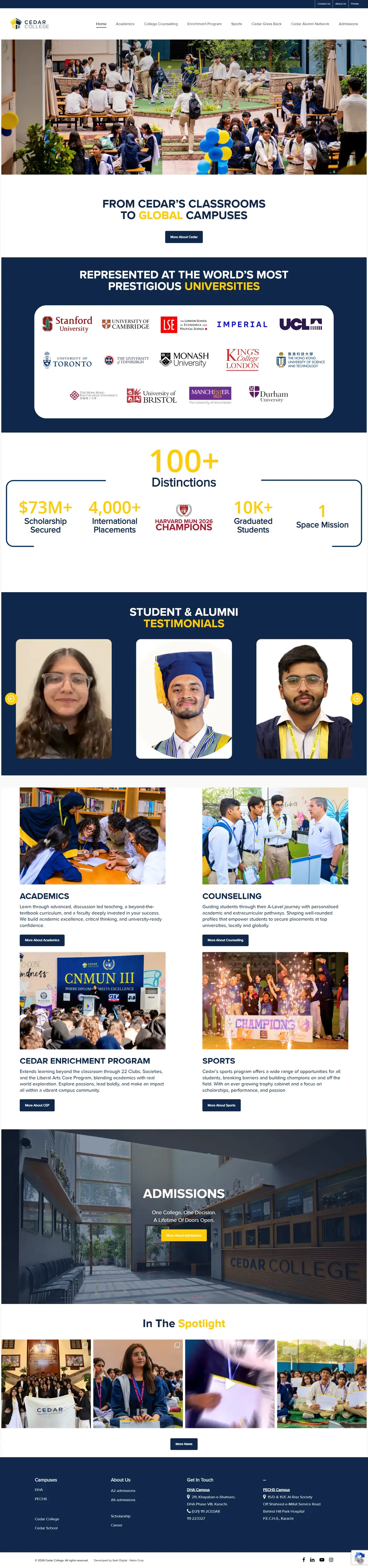 Cedar College website rebuilt by Habix Corp, scrolling on a laptop and a phone