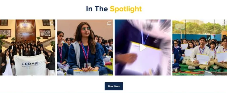 "In The Spotlight" section showing four recent Instagram posts from Cedar College