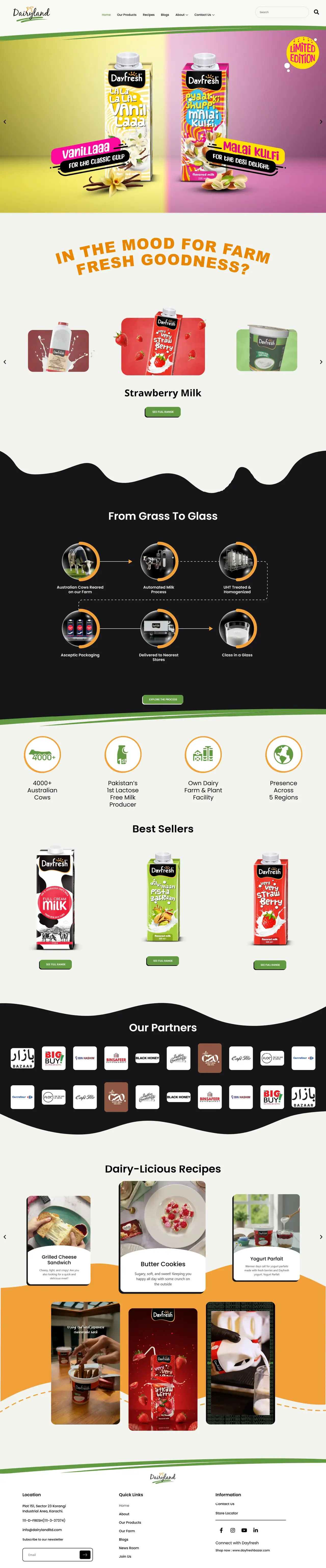 Full-page view of the DairyLand - Dayfresh website, built by Habix Corp