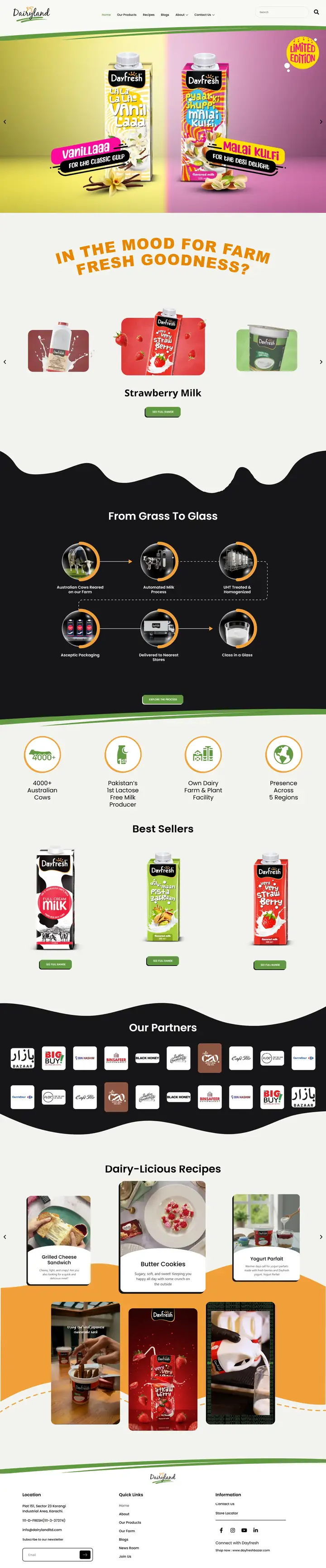 Full-page view of the DairyLand Dayfresh website, built by Habix Corp
