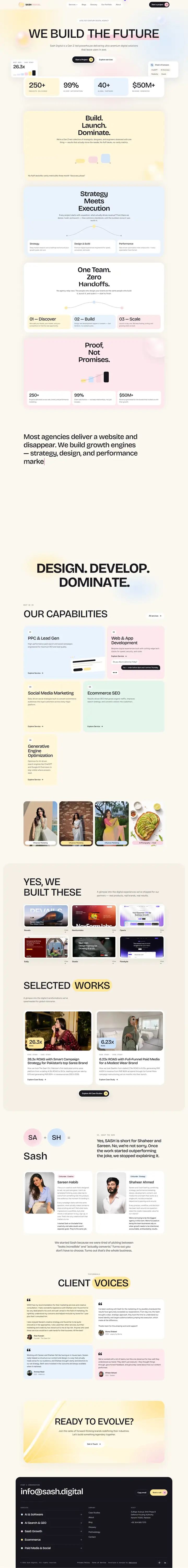 Full-page view of the Sash Digital website, built by Habix Corp