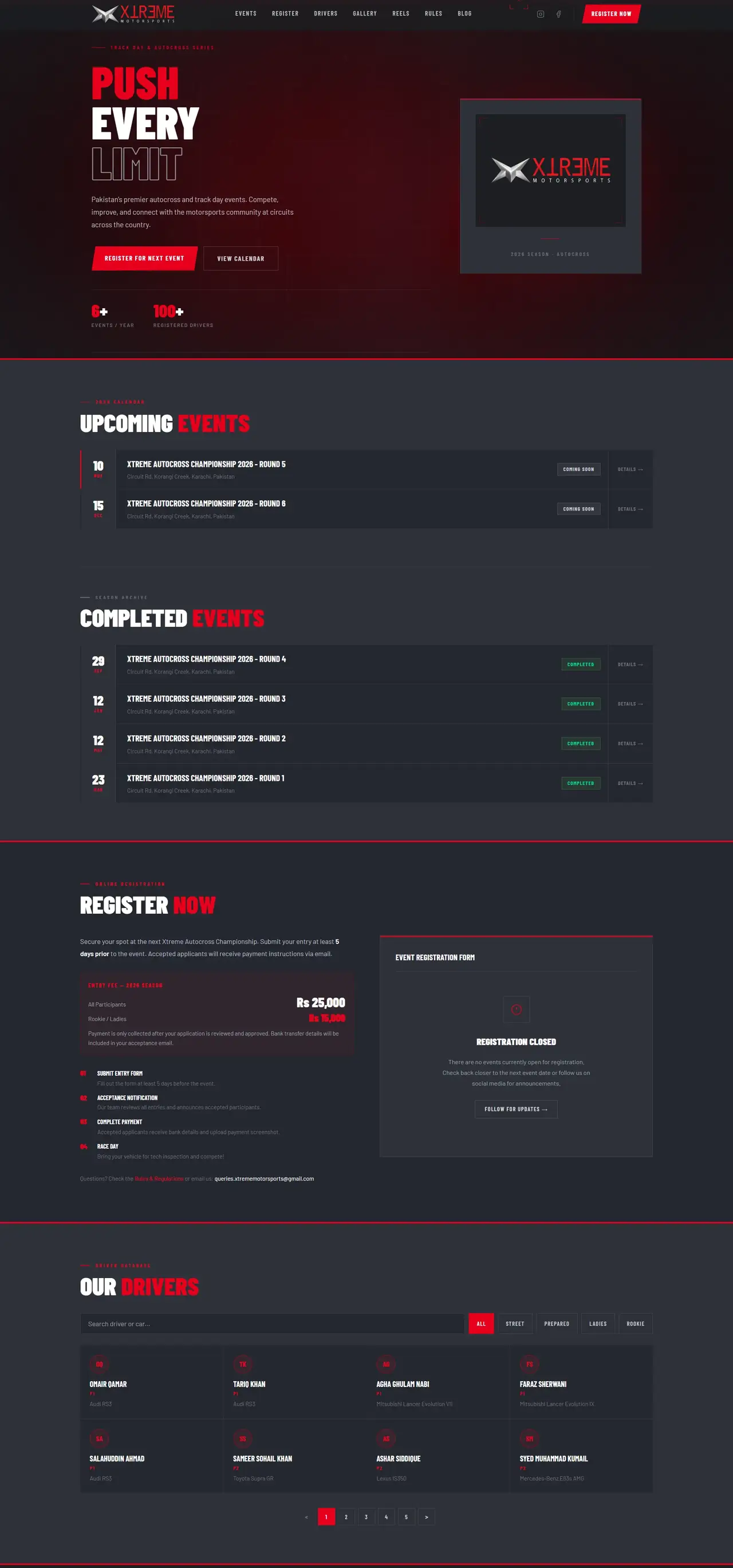 Full-page view of the Xtreme Motorsports website, built by Habix Corp