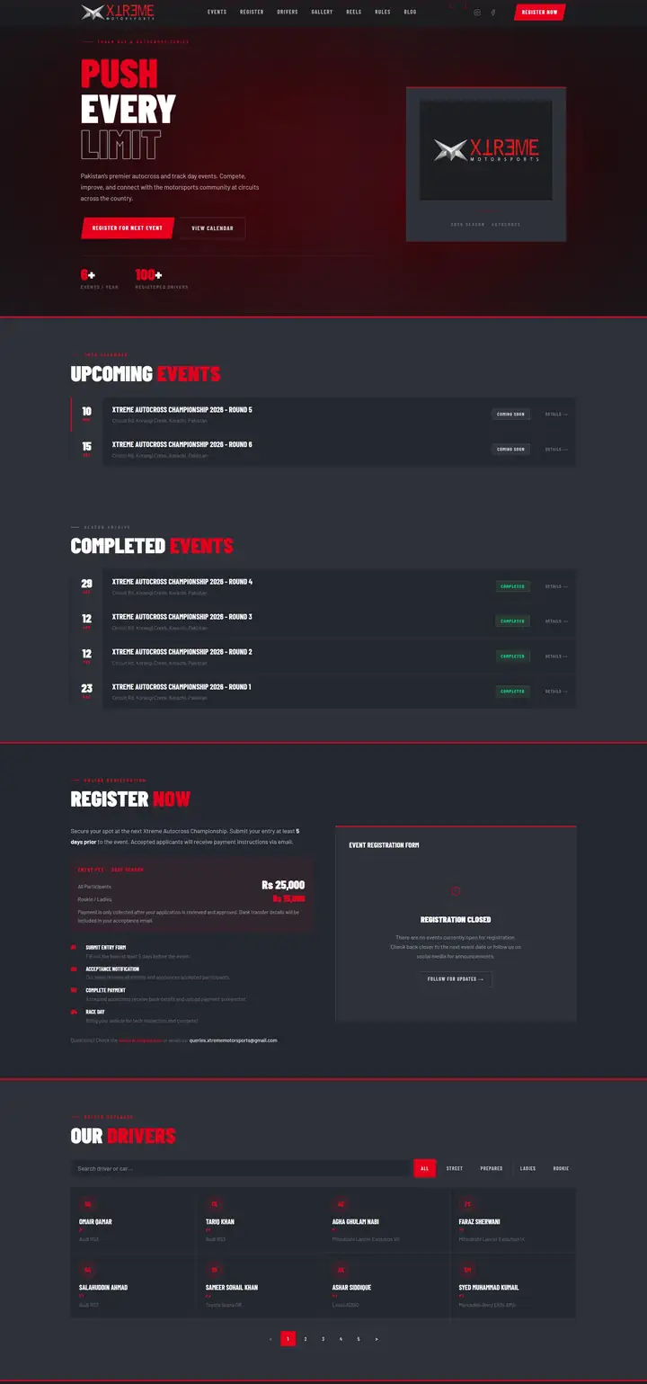 Full-page view of the Xtreme Motorsports website, built by Habix Corp